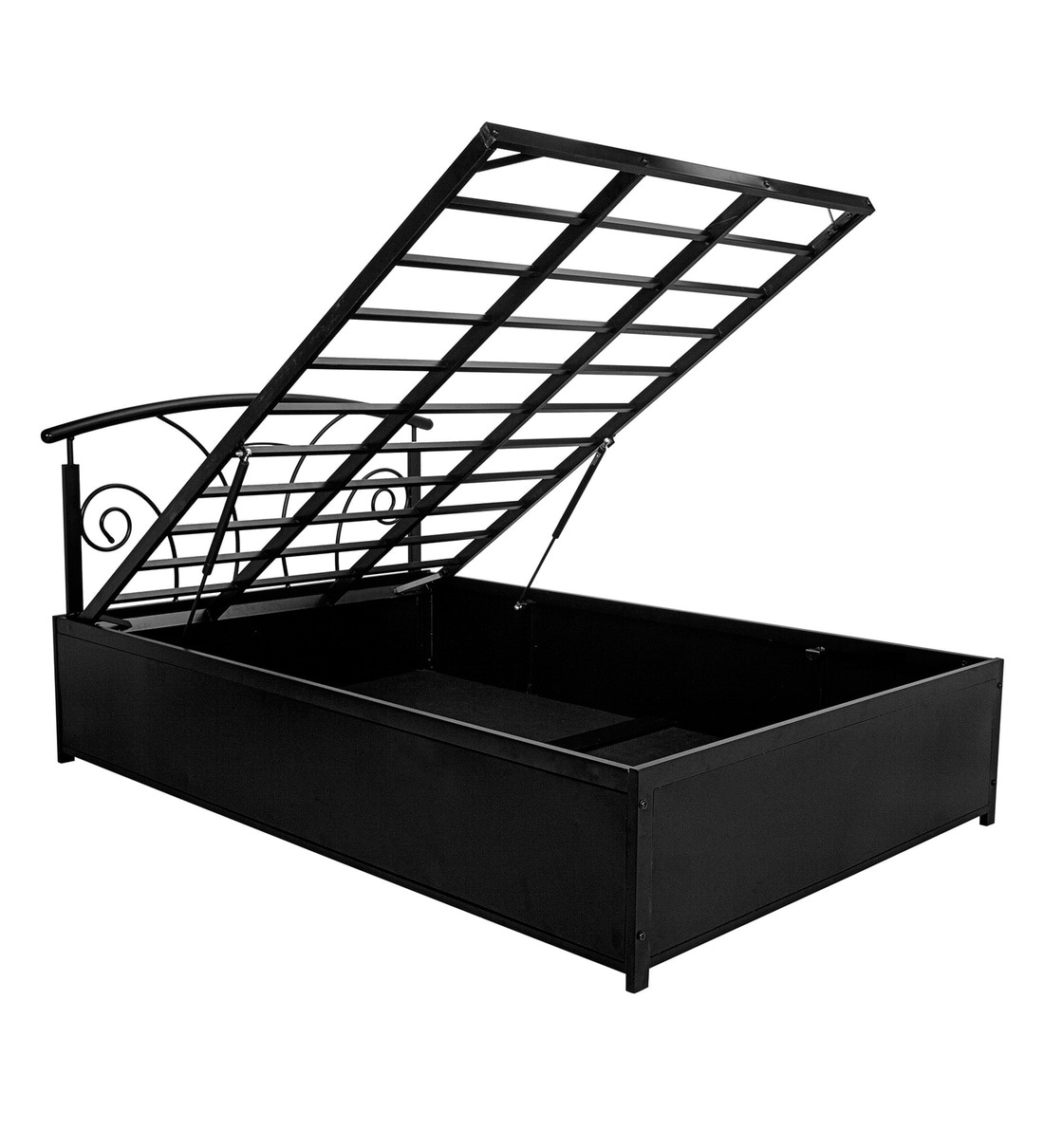 Buy Metallika Twin Single Bed with Storage in Black Finish by FurnitureKraft Online Modern