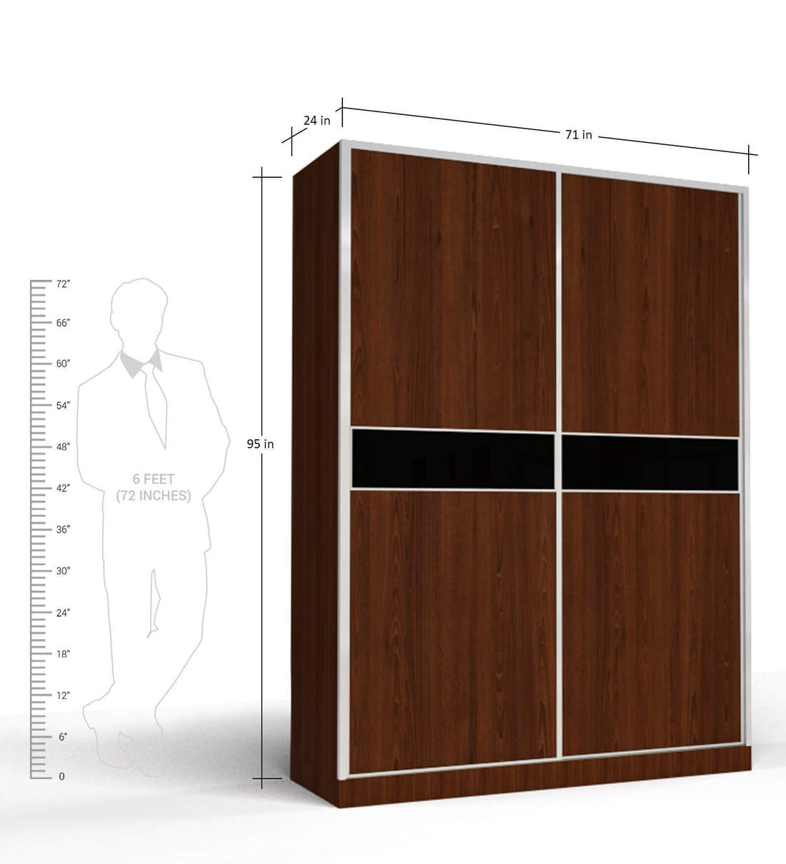 Buy Two Door Sliding Wardrobe in PLPB with Clssic Walnut Finish by Primorati Online Sliding