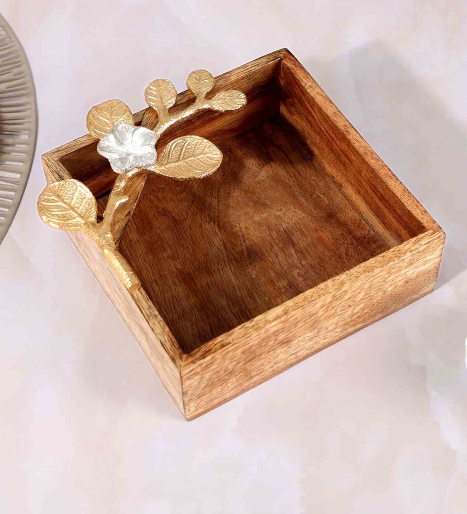 Twig Collection Brown & Gold Wood Tissue Holder