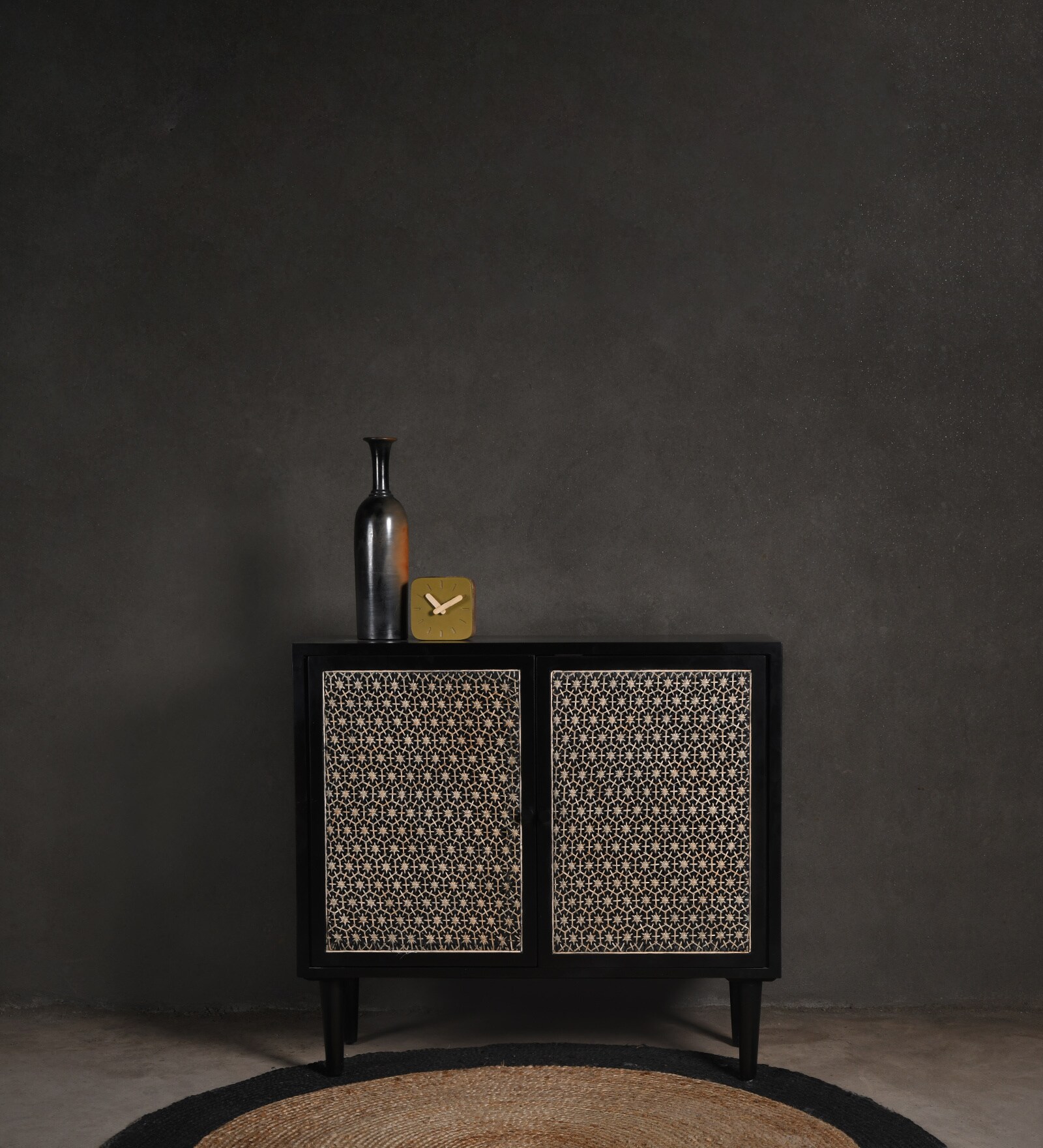 Twilight Solid Wood Cabinet in Black Finish