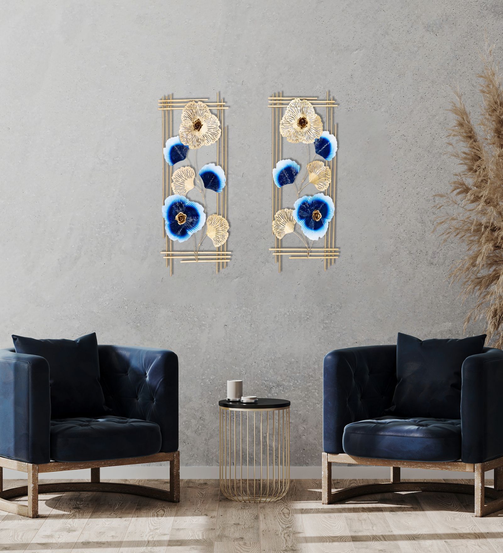 Twin Gold & Blue Iron Wall Art