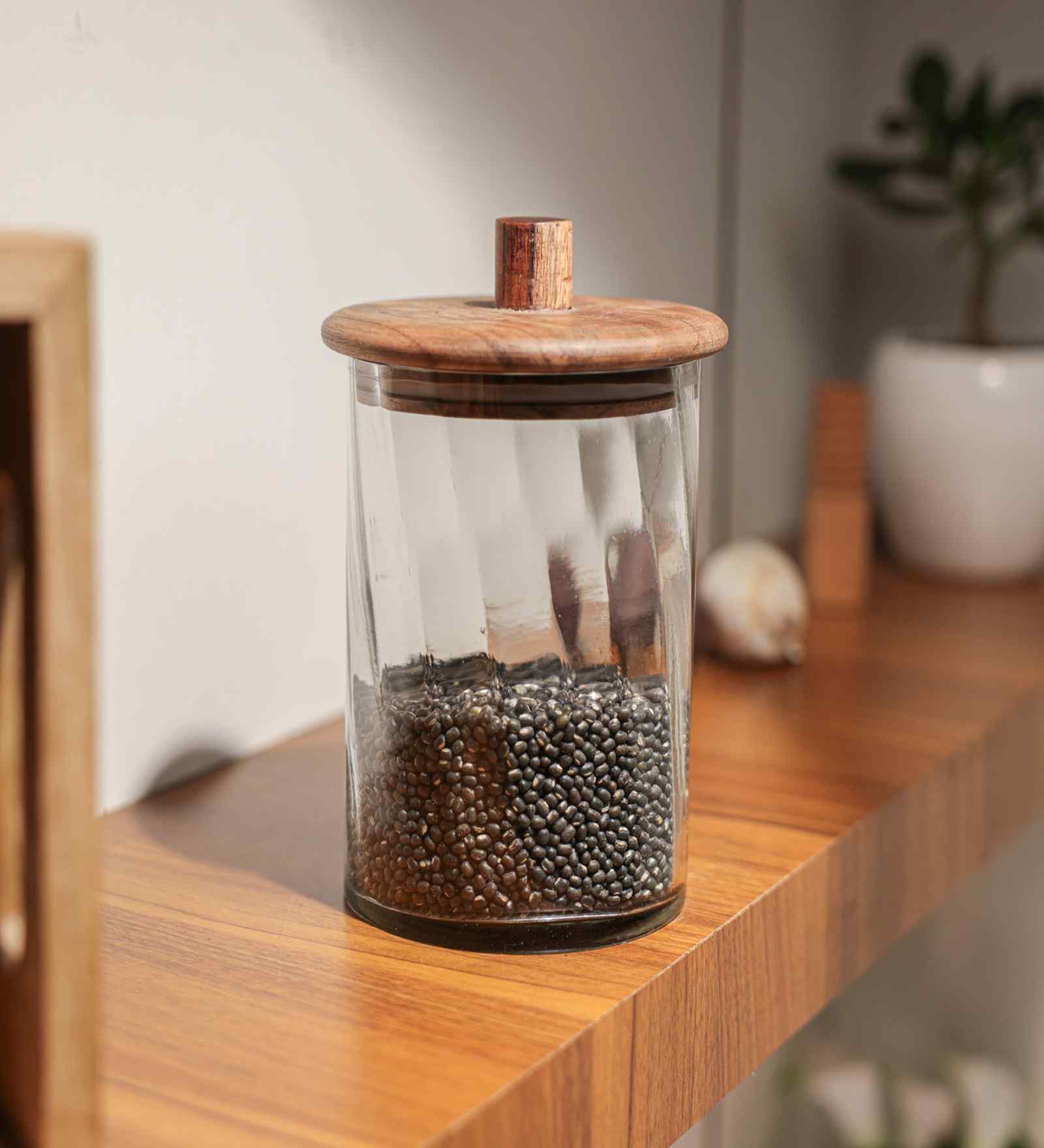 Twist Glass Storage Jar with Acacia Wood Lid