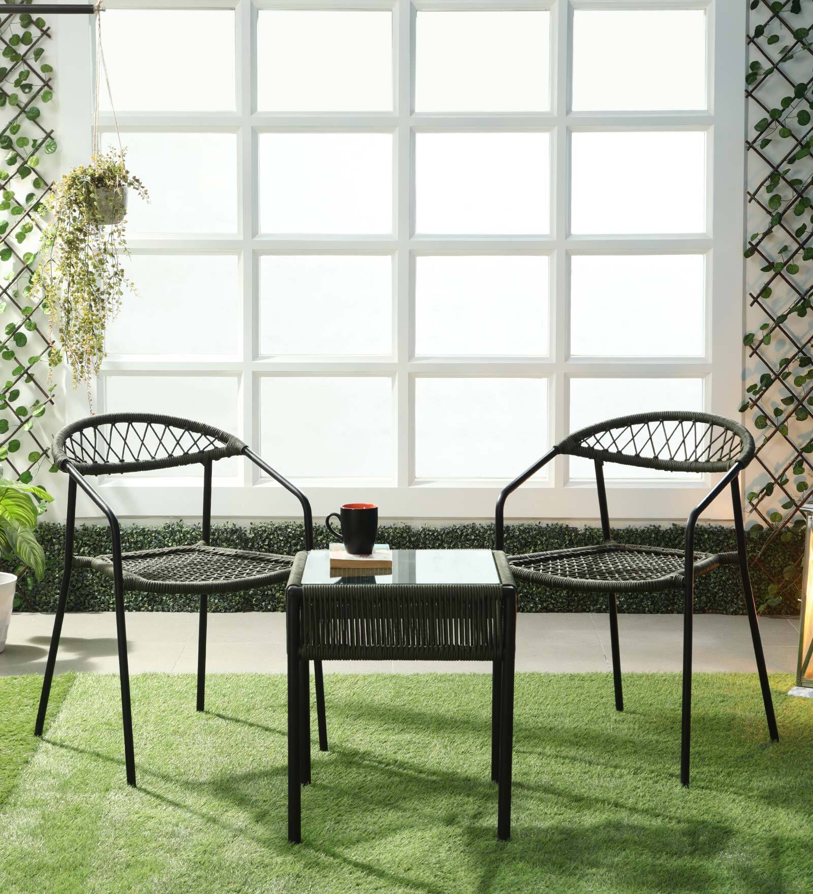 Twister Fabric Table and Chair Set in Green & Black Finish with 2 Chairs