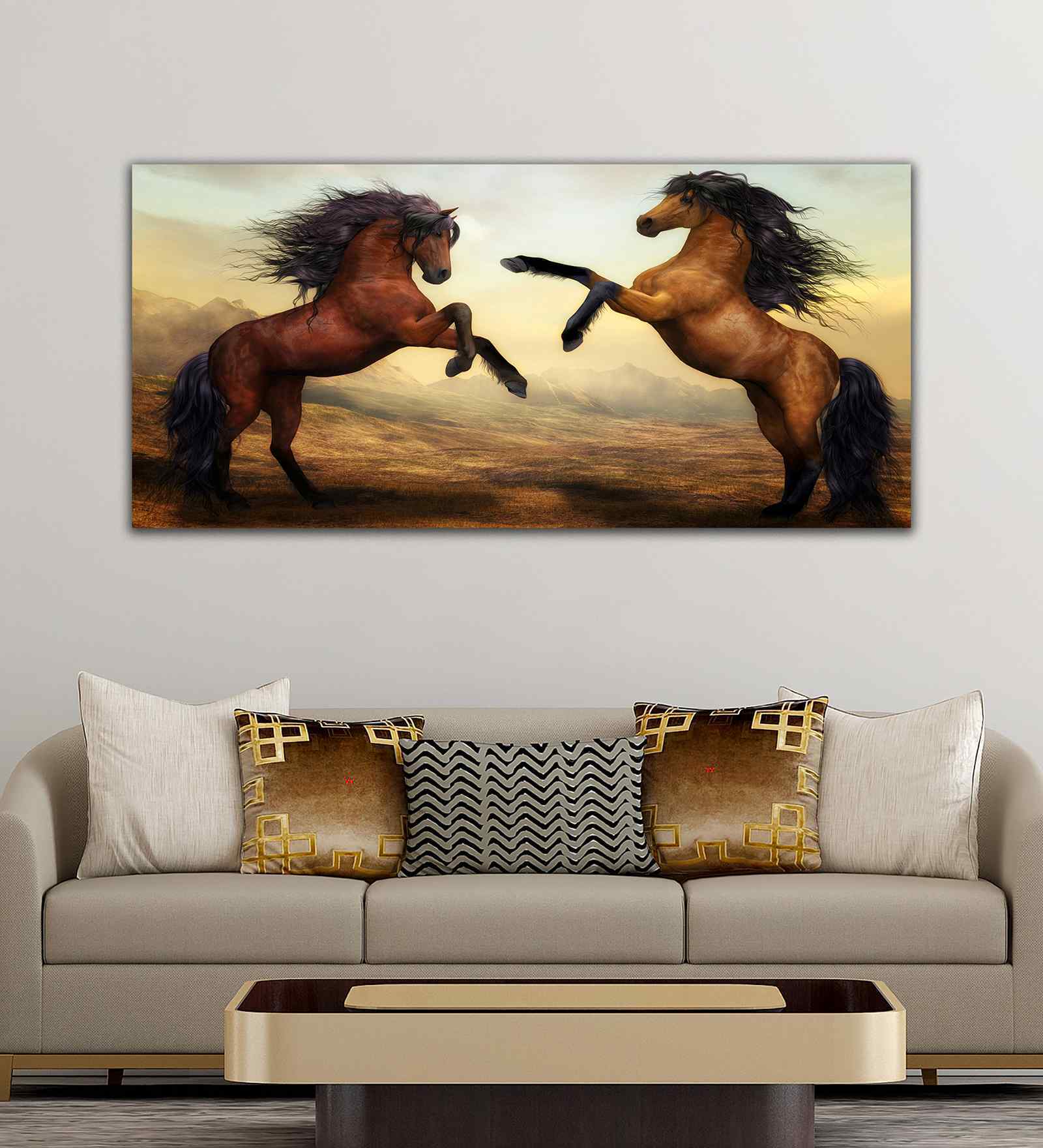 Two Brown Horses Premium Wall Painting