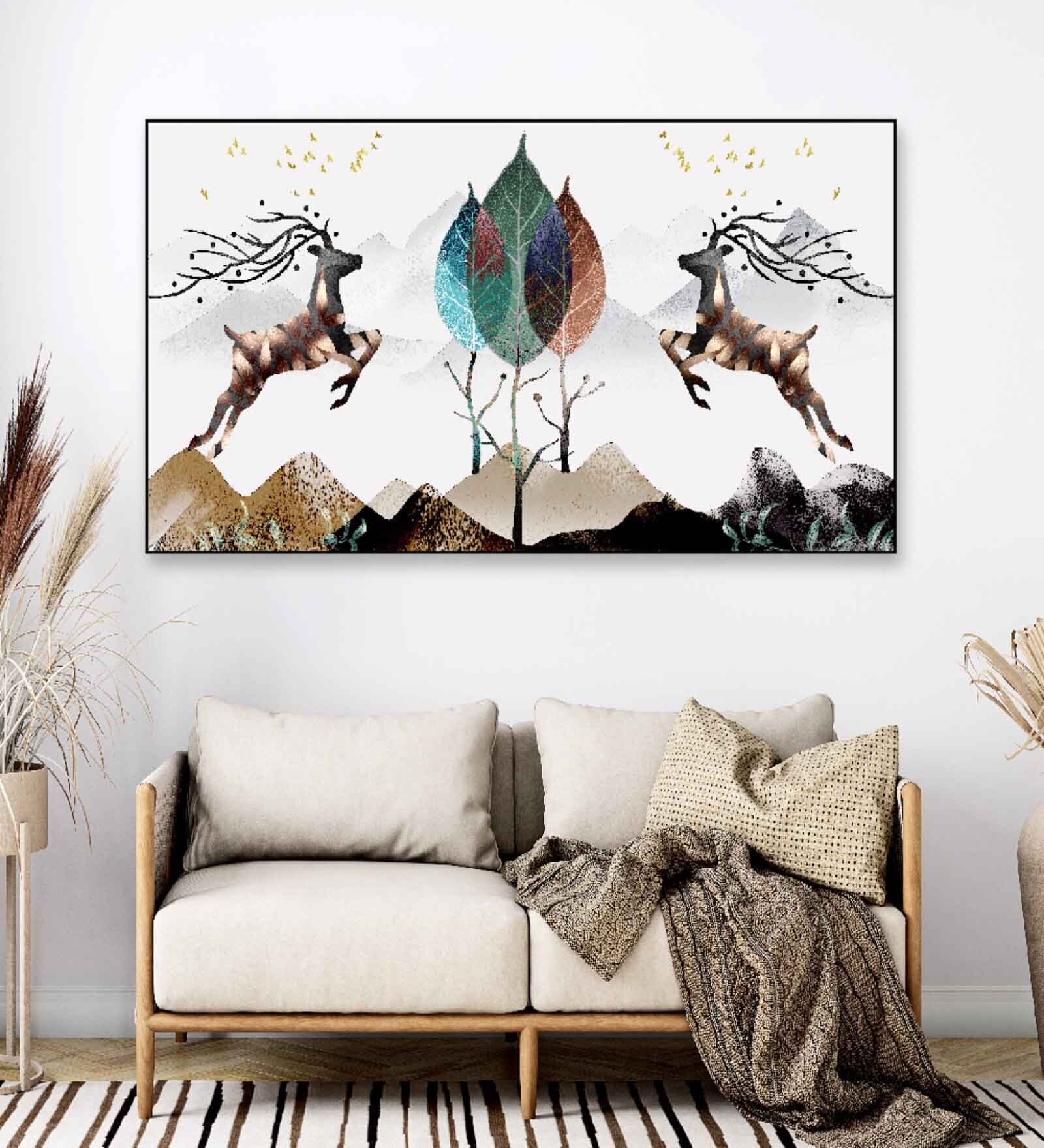 Two Deer Multicolour Canvas Art Print