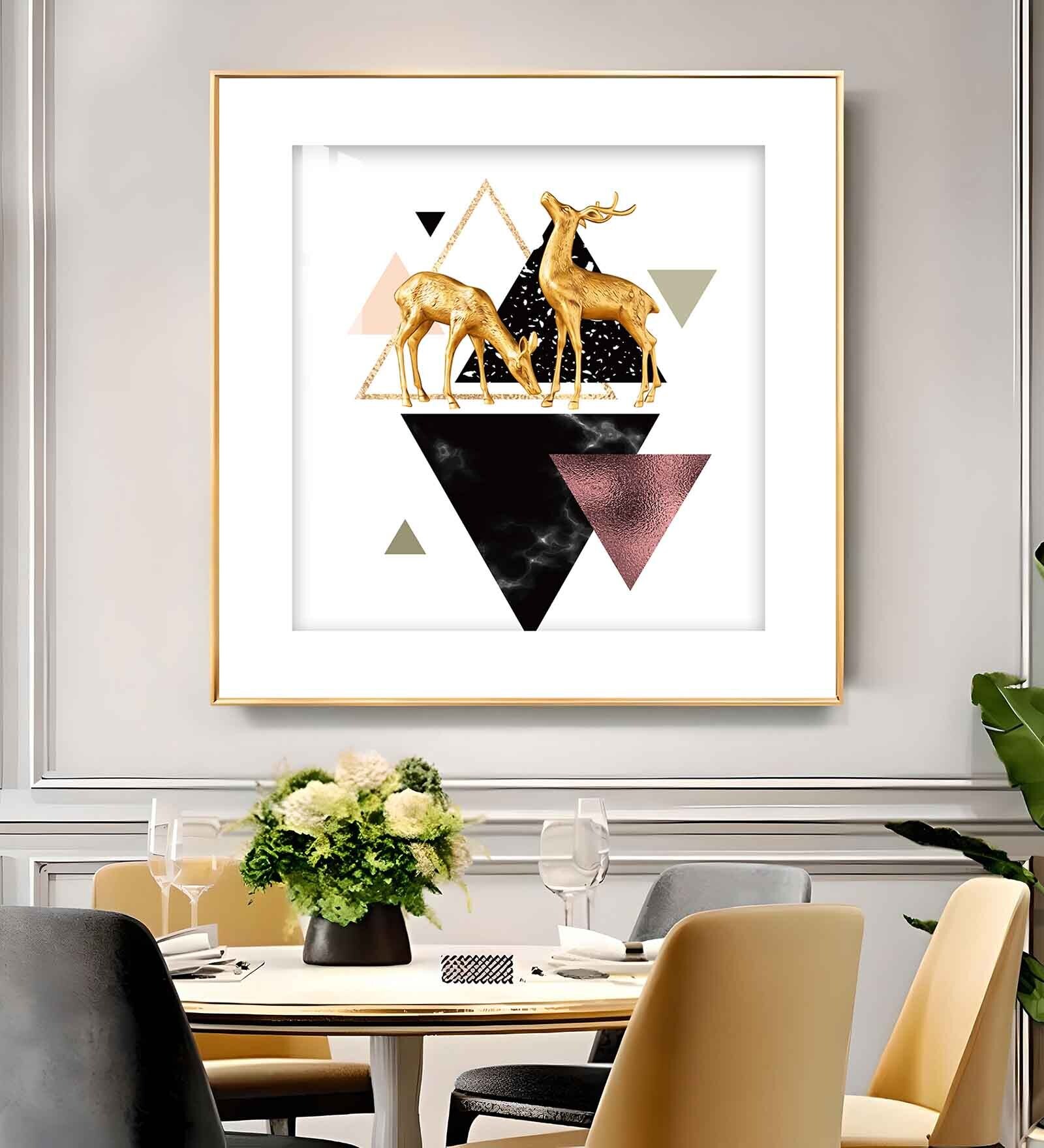 Two Luxe Antlers Glass Finish Square Wall Art