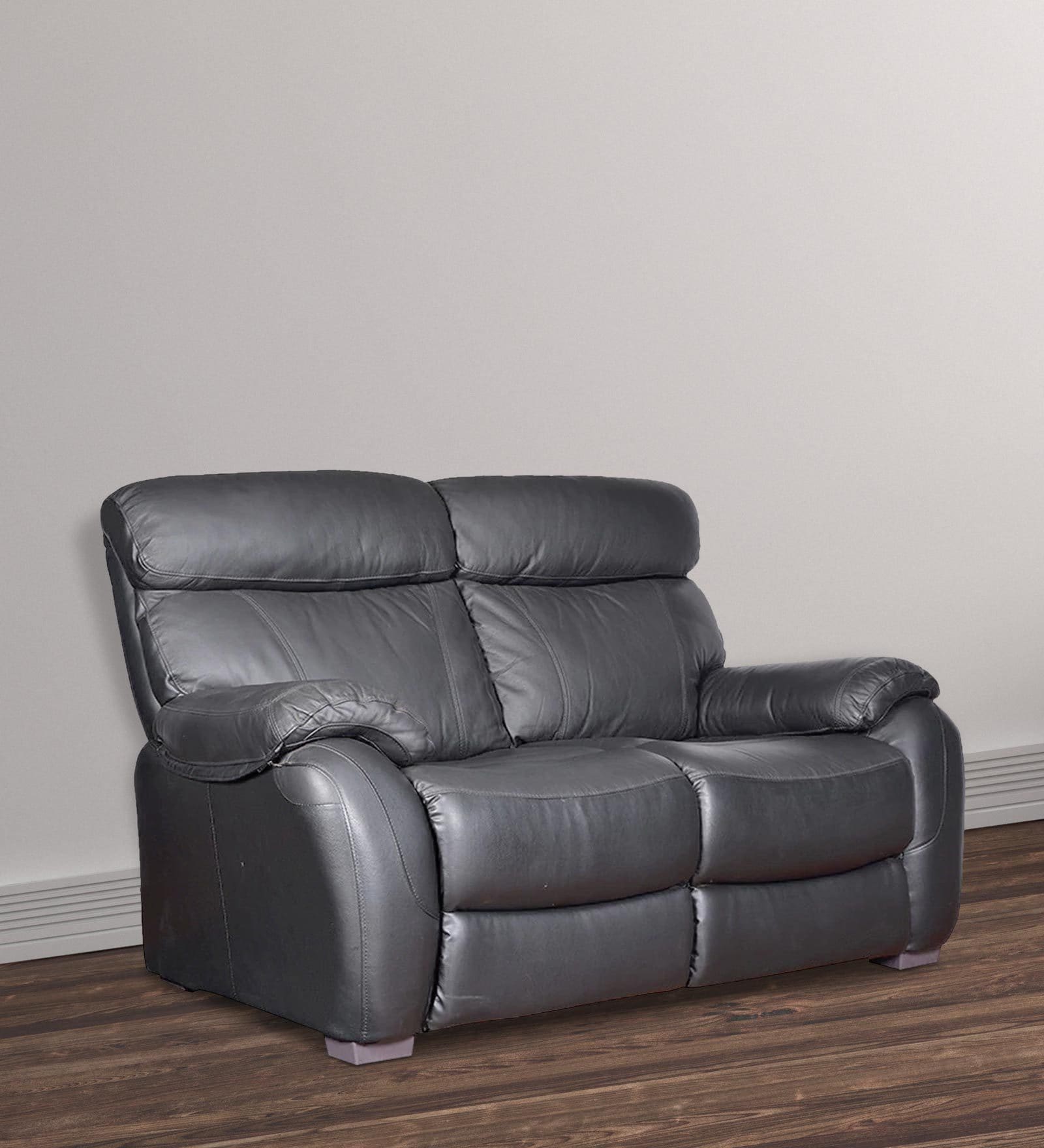 Buy Two Seater Half Leather Manual Recliner Sofa in Black Colour by ...