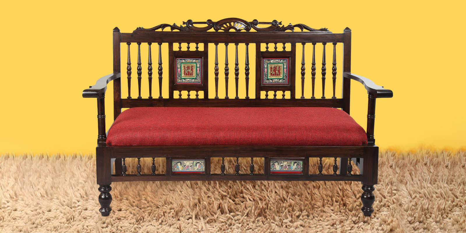 Teak Wood 2 Seater Sofa in Walnut Finish