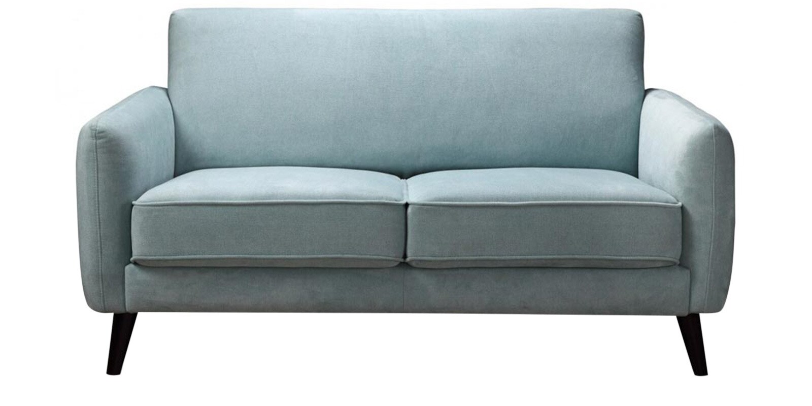 Buy Two Seater Sofa with Round Tapered Wooden Legs in Blue Colour by