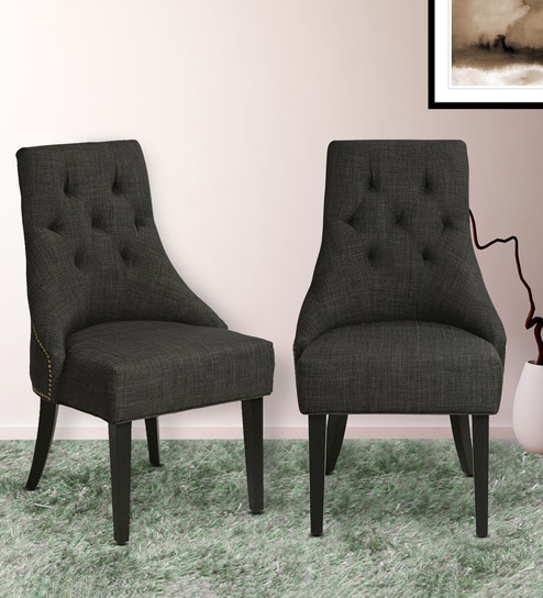 Lydia Linen Dining Chairs Set Of 2 In Charcoal Grey By Twigs Direct