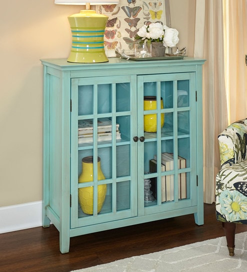 Buy Largo Antique Storage Cabinet In Turquoise Finish By Twigs