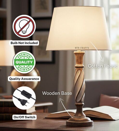 btr crafts Twisted Wooden Table Lamp with Cream Fabric Shade | Modern Farmhouse Bedside Lamp for Living Room, Bedroom & Home D cor-picture-43