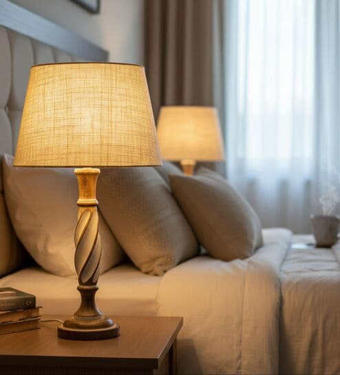 Twisted Wooden Table Lamp  with Natural Jute Fabric Shade | Modern Farmhouse Bedside Lamp for Living Room, Bedroom & Home D cor