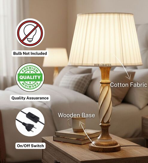 Twisted Wooden Table Lamp with Pleated White Fabric Shade | Modern Farmhouse Bedside Lamp for Living Room, Bedroom & Home D cor-image-42