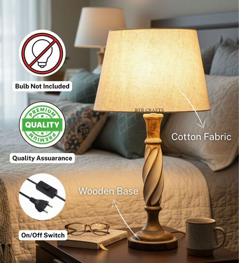 btr crafts Twisted Wooden Table Lamp with Premium Jute Fabric Shade | Modern Farmhouse Bedside Lamp for Living Room, Bedroom & Home D cor-picture-32