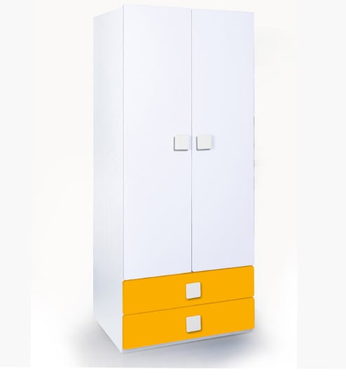 Buy Two Door Two Drawer Wardrobe In White Yellow Colour By