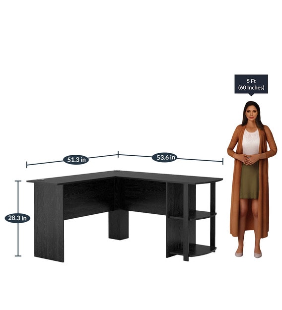 Buy L Shaped Desk With Side Storage In Black Finish By Twigs Direct Online Modern Writing Tables Tables Furniture Pepperfry Product