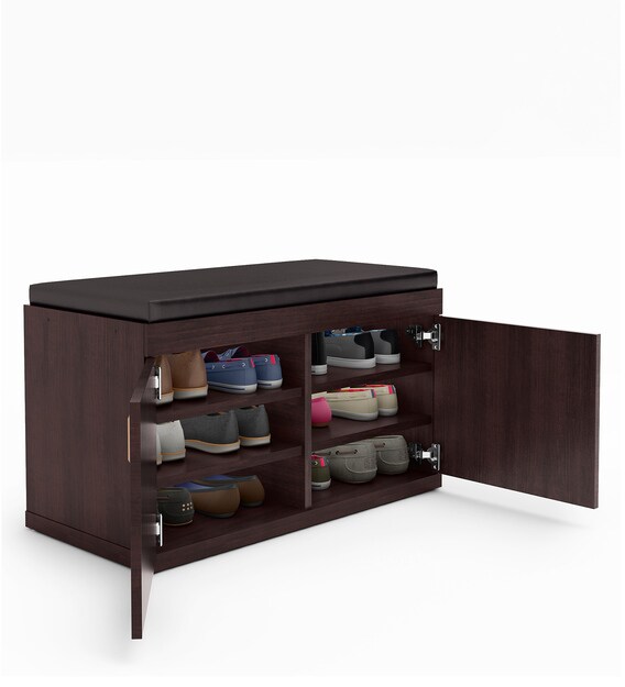 Buy Shoe Rack with Seat in Wenge Finish by HomeTown Online Shoe Rack