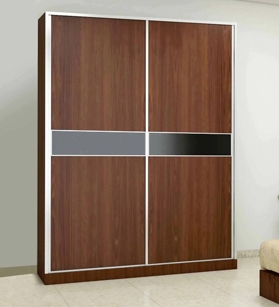 Buy Two Door Sliding Wardrobe in PLPB with Clssic Walnut Finish by Primorati Online Sliding