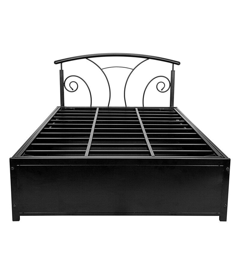 Buy Metallika Twin Single Bed with Storage in Black Finish by FurnitureKraft Online Modern