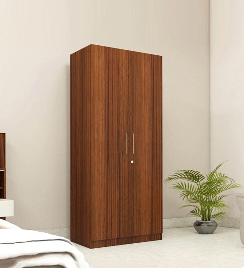 Buy Two Door Compact Wardrobe in MDF with Classic Walnut Finish by