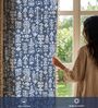 Twigs Indigo Blue Floral Cotton Curtains for Window Pack of 1