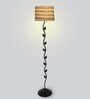 Twisted leaf design Black metal floor lamp with Chevron Print Shade