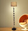 Twisted leaf design Black metal floor lamp with Chevron Print Shade