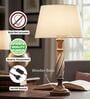 Twisted Wooden Table Lamp  with Cream Fabric Shade | Modern Farmhouse Bedside Lamp for Living Room, Bedroom & Home D cor