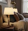 Twisted Wooden Table Lamp  with Cream Fabric Shade | Modern Farmhouse Bedside Lamp for Living Room, Bedroom & Home D cor