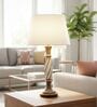 Twisted Wooden Table Lamp  with Cream Fabric Shade | Modern Farmhouse Bedside Lamp for Living Room, Bedroom & Home D cor