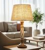Twisted Wooden Table Lamp  with Natural Jute Fabric Shade | Modern Farmhouse Bedside Lamp for Living Room, Bedroom & Home D cor