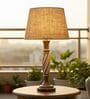Twisted Wooden Table Lamp  with Natural Jute Fabric Shade | Modern Farmhouse Bedside Lamp for Living Room, Bedroom & Home D cor