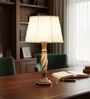 Twisted Wooden Table Lamp  with Pleated White Fabric Shade | Modern Farmhouse Bedside Lamp for Living Room, Bedroom & Home D cor