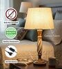 Twisted Wooden Table Lamp  with Premium Jute Fabric Shade | Modern Farmhouse Bedside Lamp for Living Room, Bedroom & Home D cor