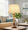 Twisted Wooden Table Lamp  with Premium Jute Fabric Shade | Modern Farmhouse Bedside Lamp for Living Room, Bedroom & Home D cor