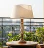 Twisted Wooden Table Lamp  with White Fabric Shade | Modern Farmhouse Bedside Lamp for Living Room, Bedroom & Home D cor
