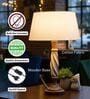 Twisted Wooden Table Lamp  with White Fabric Shade | Modern Farmhouse Bedside Lamp for Living Room, Bedroom & Home D cor