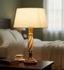Twisted Wooden Table Lamp  with White Fabric Shade | Modern Farmhouse Bedside Lamp for Living Room, Bedroom & Home D cor