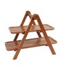 Two Tier Acacia Wood Serving Tray with Stand