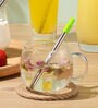 Two Tone Neon Green & Silver Stainless Steel (Set of 3) Pocket Straw