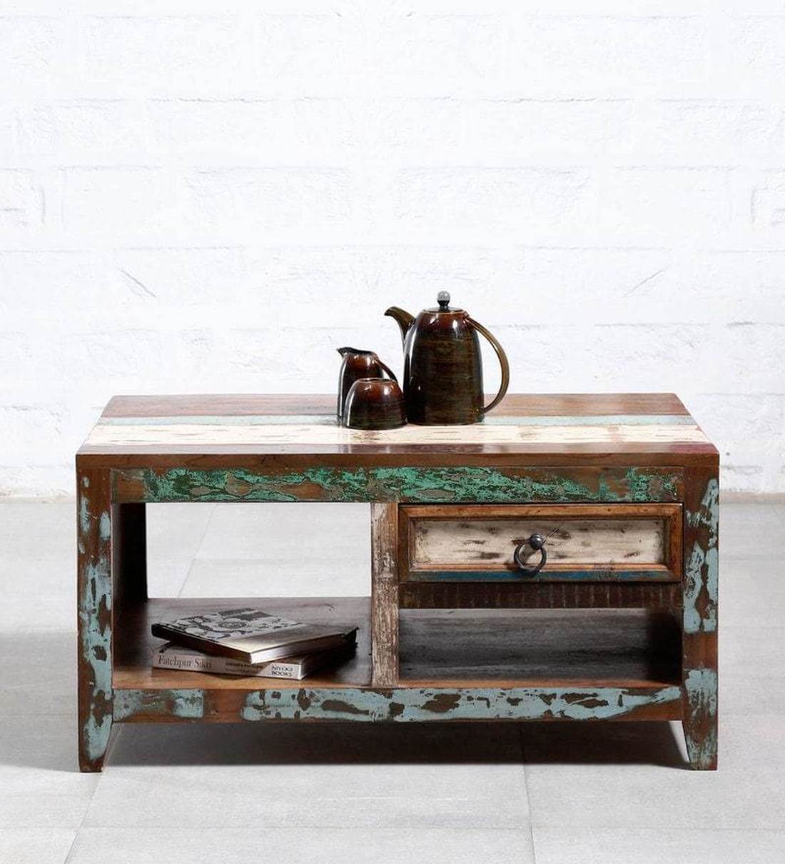 Buy Tynisha Solid Wood Coffee Table In Distress Finish Bohemiana By Pepperfry Online