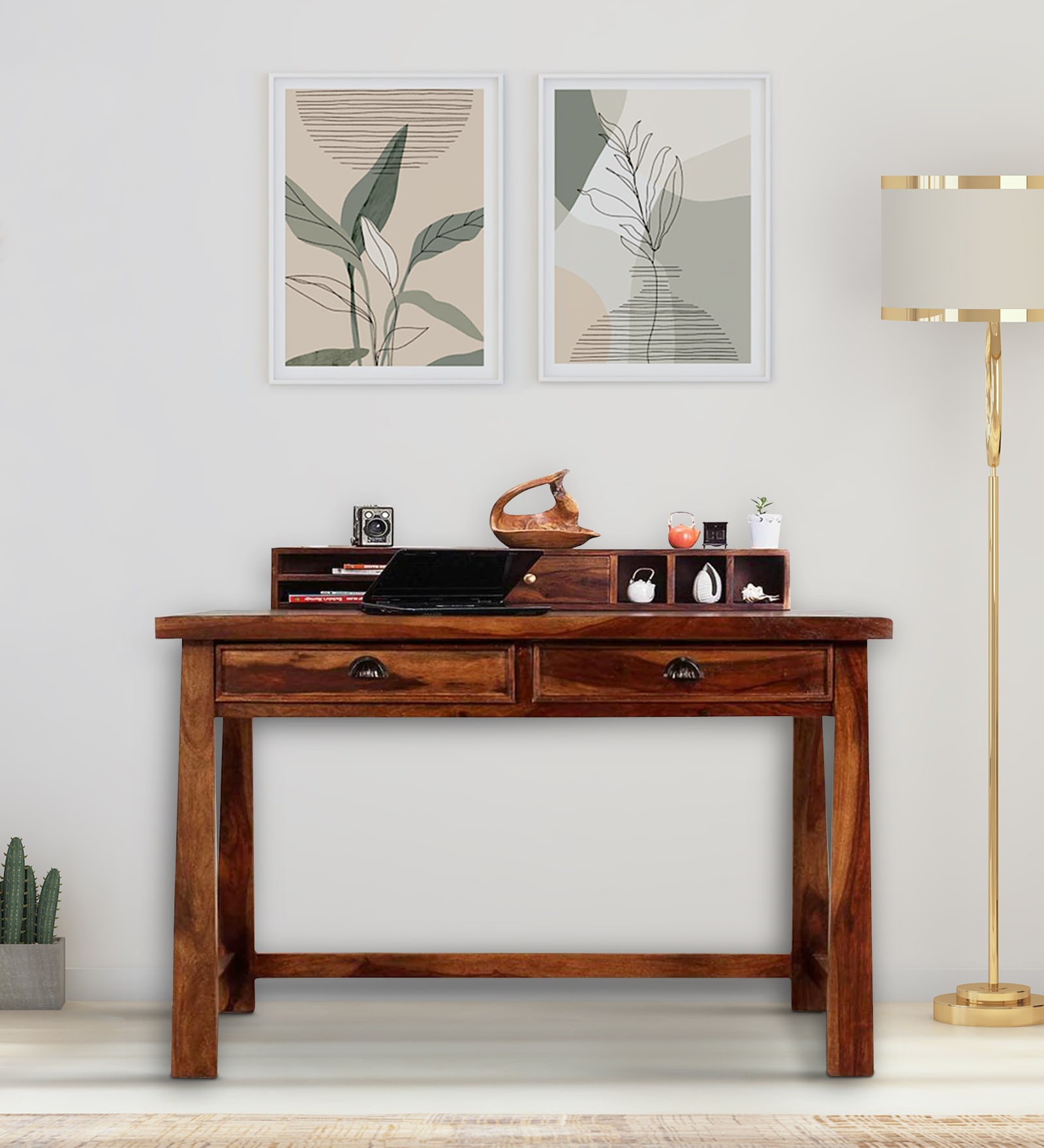 Tyumen Sheesham Wood Writing Table In Scratch Resistant Provincial Teak Finish