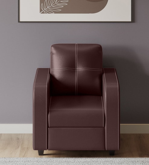 Tycoon Synthetic Leather 1 Seater Sofa in Burgandy Colour