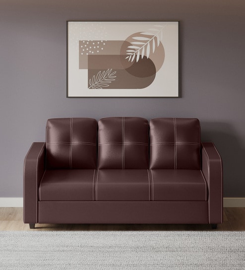 Tycoon Synthetic Leather 3 Seater Sofa in Burgandy Colour