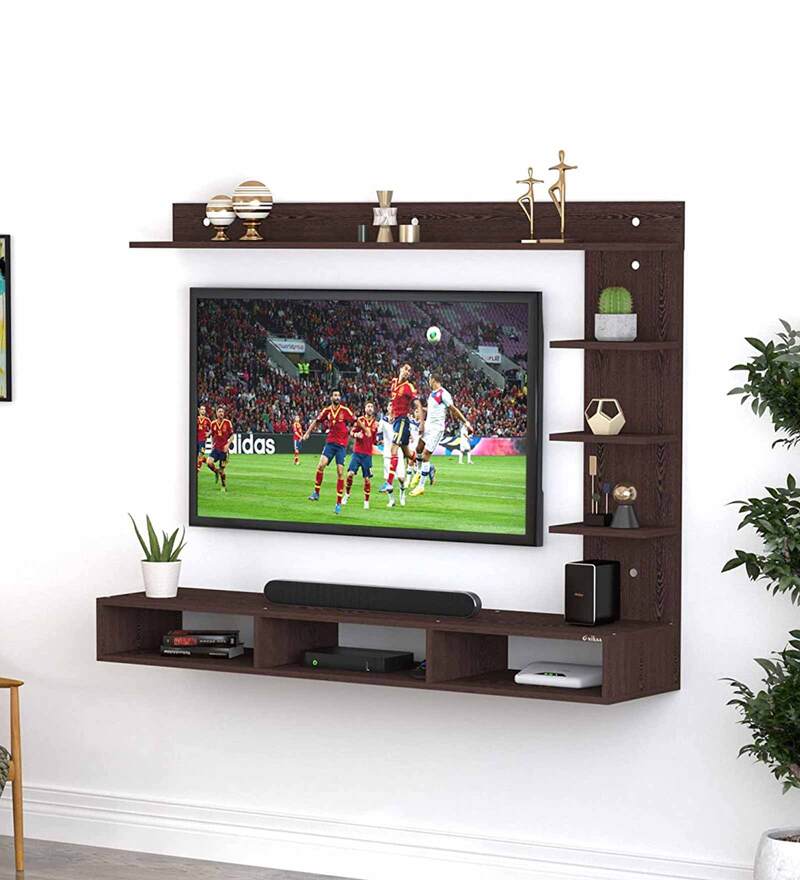 Buy Tyron Engineered Wood Wall Mounted TV Unit in Wenge Finish by