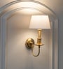 Tyler Brass Finish Metal Wall Light With Off-White Cotton Fabric Shade