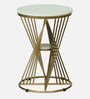 Tyno Metal End Table In White & Golden Finish with Marble Top
