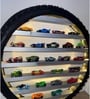 26-Inch Tyre Wooden Wall Shelf For Diecast Cars With Warm Led Light