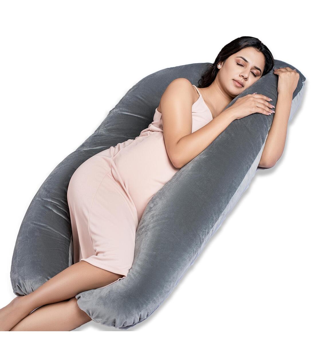 U Shape Velvet Stuff Pregnancy Pillow / Sleeping Support Pillow in Grey Color main image 1